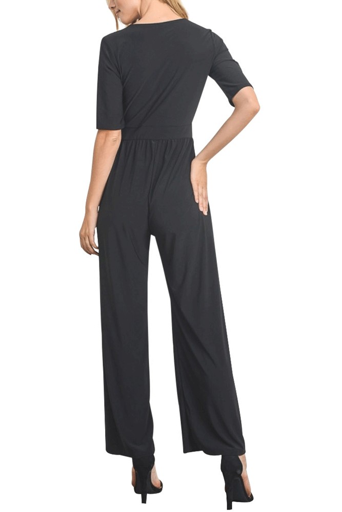 Sasha Half Sleeve Wrap Front Jumpsuit in Black by Elly Kiara